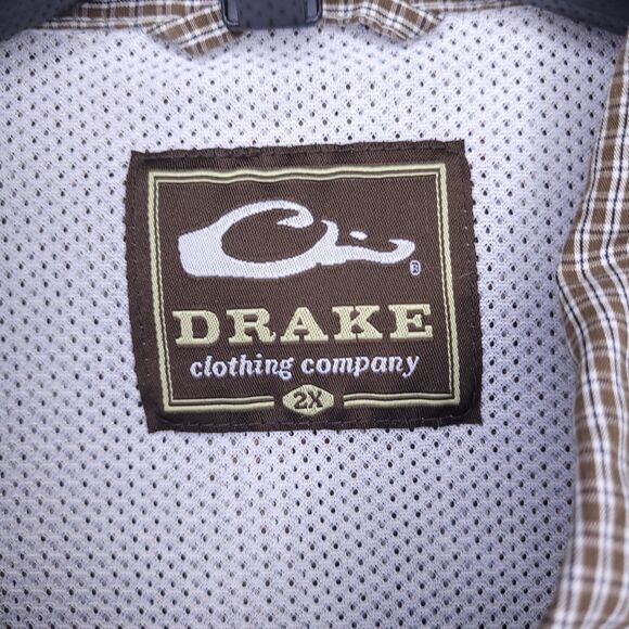 Drake Waterfowl Shirt Mens 2XL Brown Check Vented - Picture 9 of 11